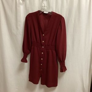 Sandro Lylie Smocked Mini Dress in Bordeaux